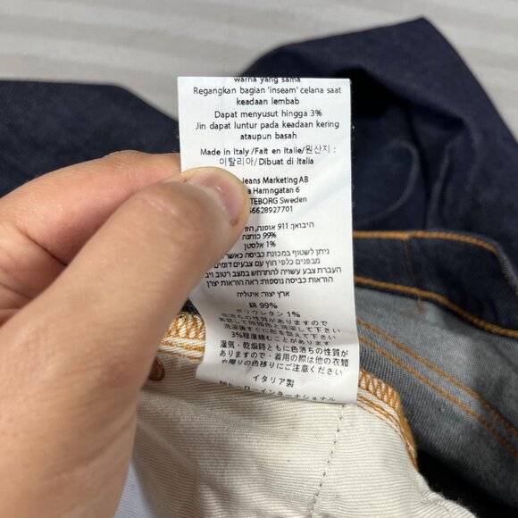 Nudie Jeans Co Lean Dean Jeans Mens 36x32 Dark Indigo Dry 16 Dips Made in Italy - Picture 5 of 16